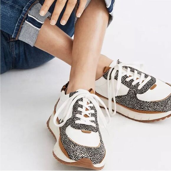 Madewell Shoes - Madewell‎ Kickoff Trainer Sneakers in Leather and Spot Mix Calf Hair 9.5